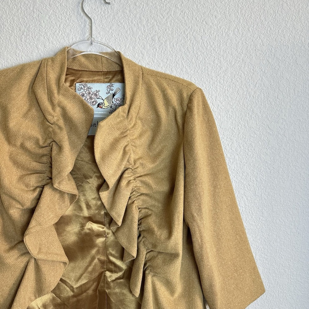Tabitha Anthropologie Wool Blend Ruffle Open Front Blazer‎ Size 4 - 3/4 Sleeve